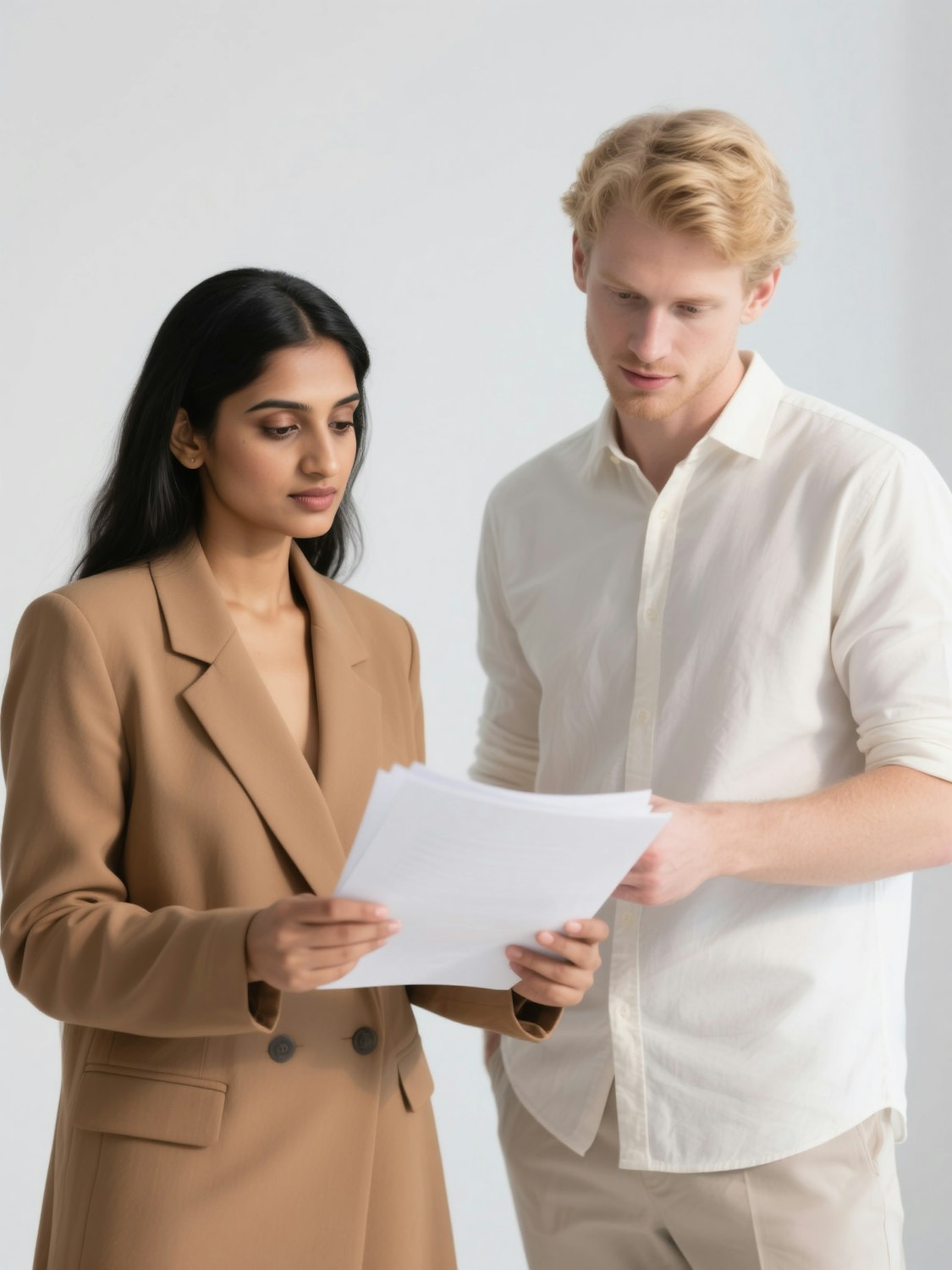 A team collaborates to review documents, symbolizing Genspark AI's multi-agent architecture and cross-checking mechanism for hallucination prevention.