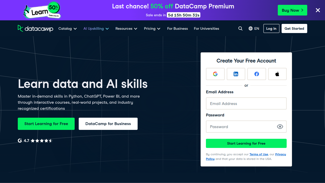 The DataCamp blog, a valuable resource for data analytics project ideas and learning materials to build a strong portfolio.