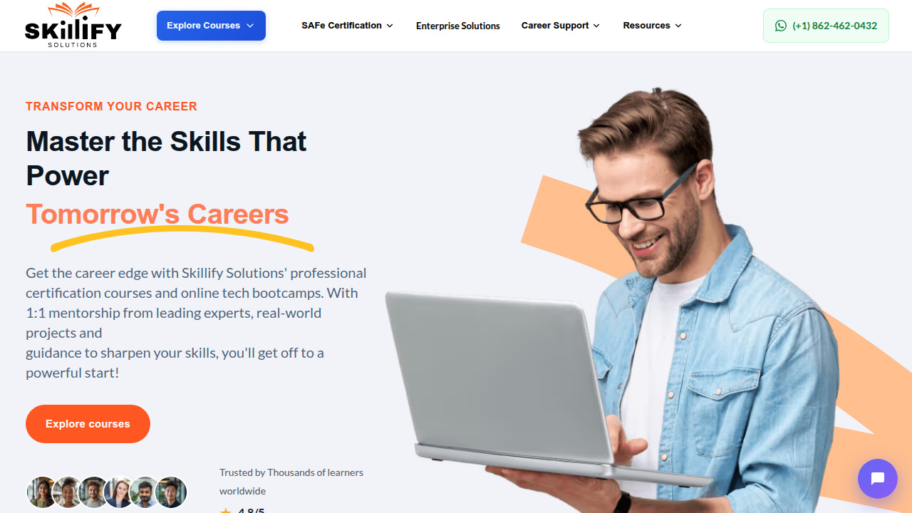 The homepage of Skillify Solutions, a platform offering insights and resources for career development in data science and analytics.