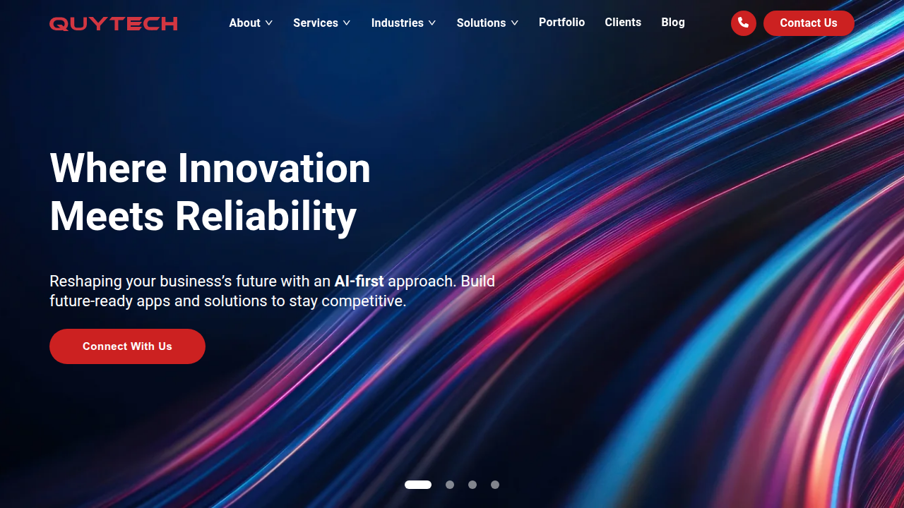 The homepage of Quytech, an enterprise AI solutions provider, highlighting their expertise in validation.