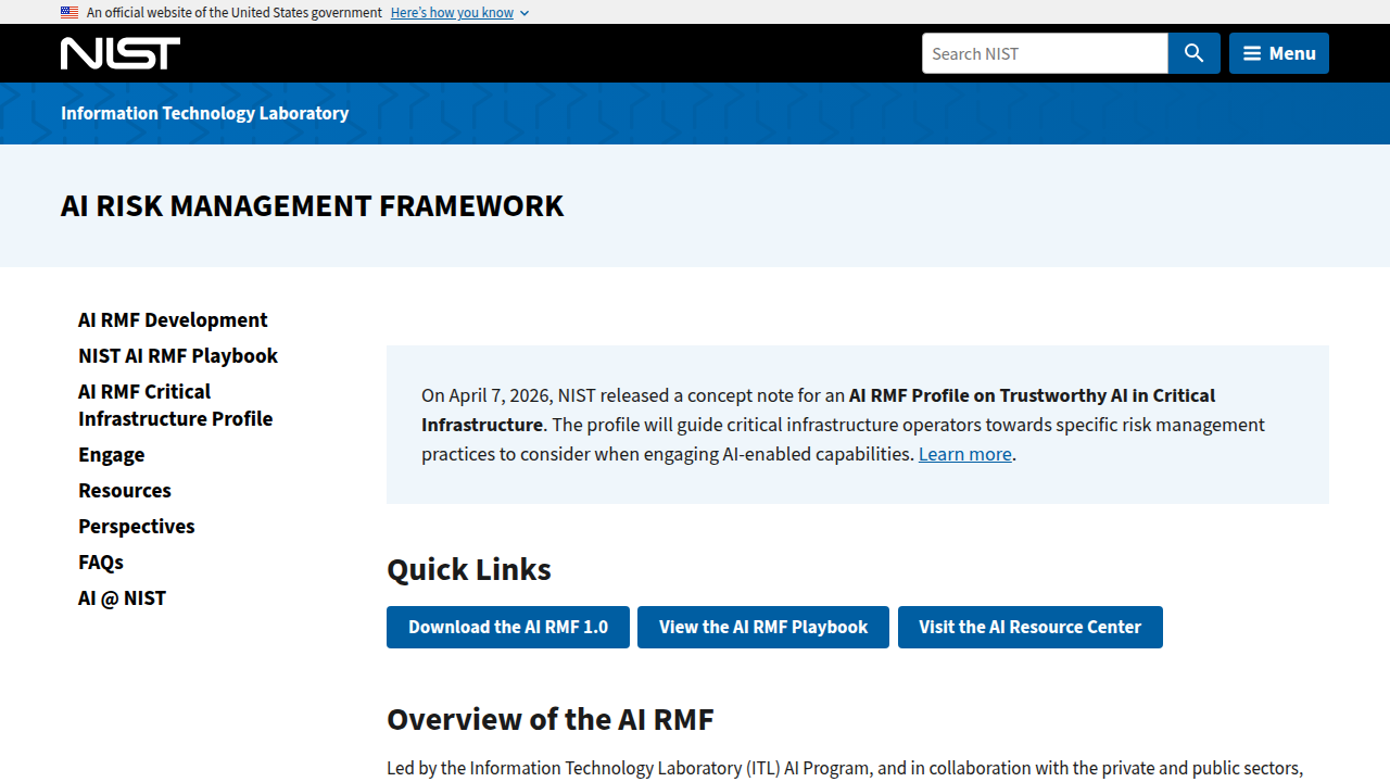 Access official guidelines and resources for managing AI risks from the National Institute of Standards and Technology.