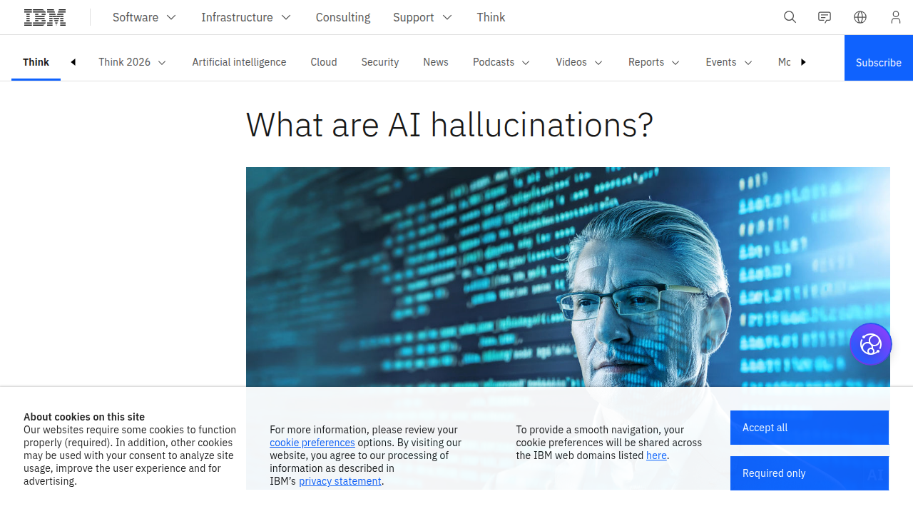 Screenshot of IBM's dedicated page explaining AI hallucinations and their characteristics.