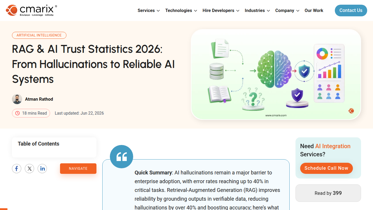 A blog post detailing how Retrieval-Augmented Generation (RAG) technology significantly reduces AI hallucinations in various applications.