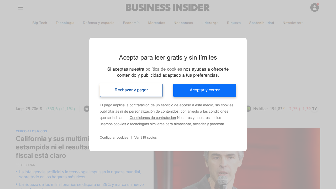 Screenshot of the Business Insider homepage, featuring technology news and articles, relevant to discussions on AI patents and innovations.