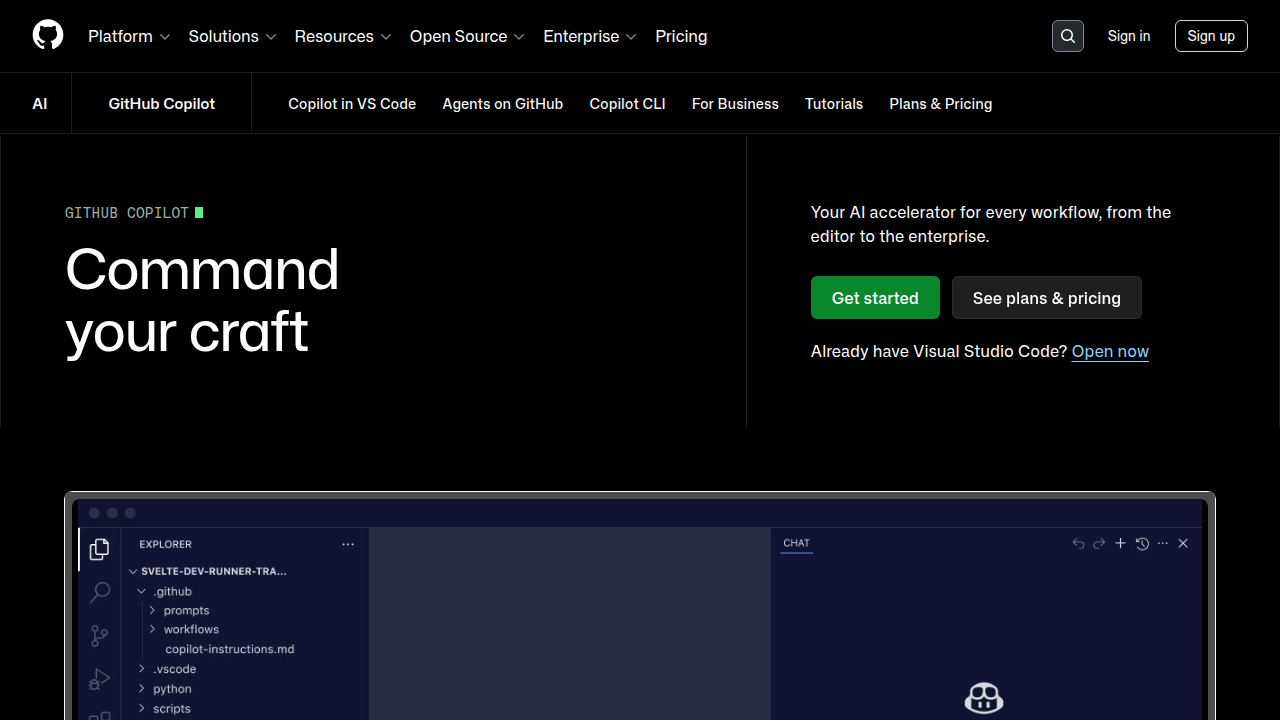 GitHub Copilot, a leading AI coding assistant, deeply integrated with VS Code.